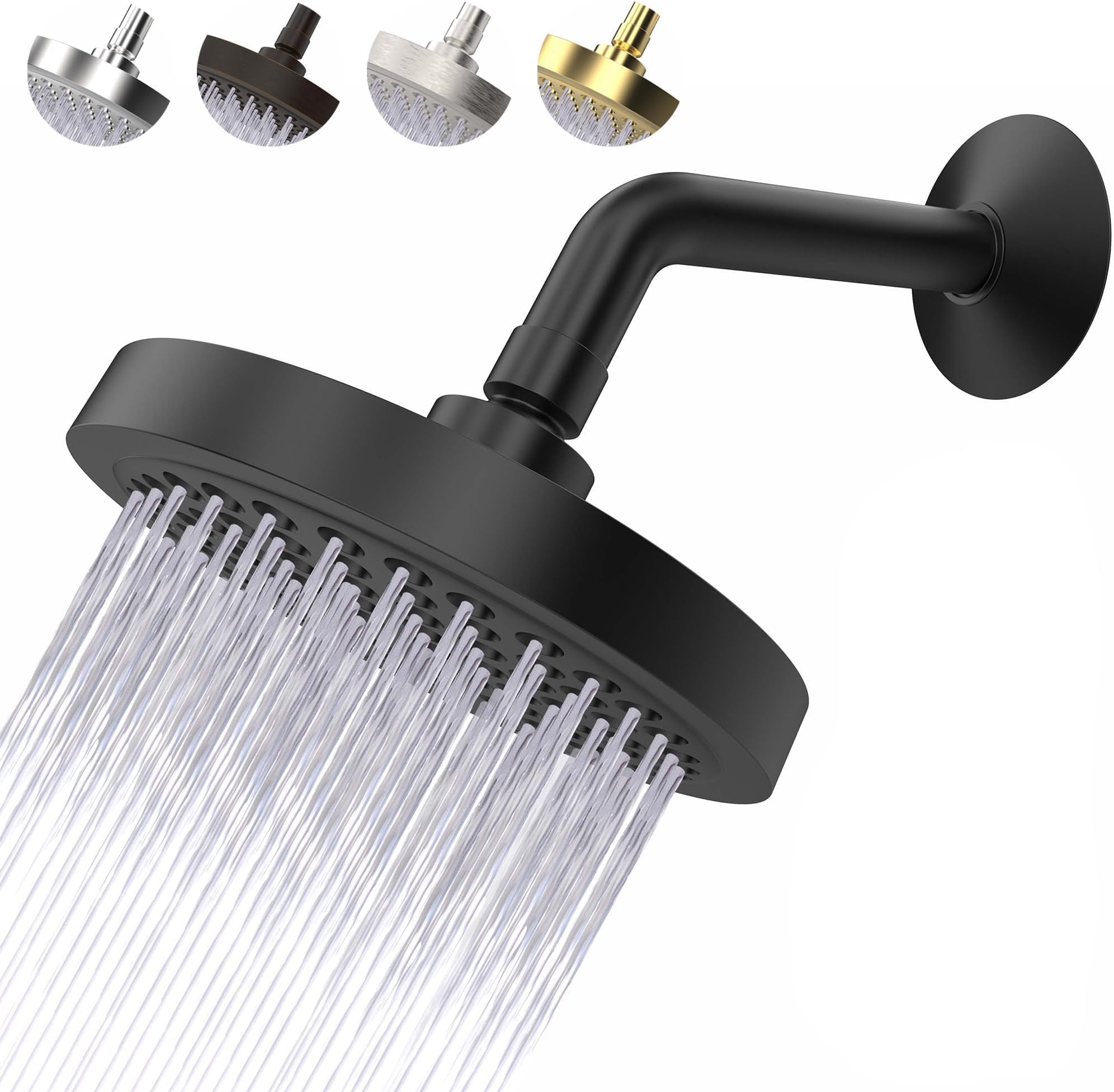 淋浴头 – 高压雨 – 高级现代 – 免工具 1 分钟安装 – 可拆卸限制器 – 通用替换哑光黑色表面雨淋花洒 6 英寸(约 15.2 厘米)