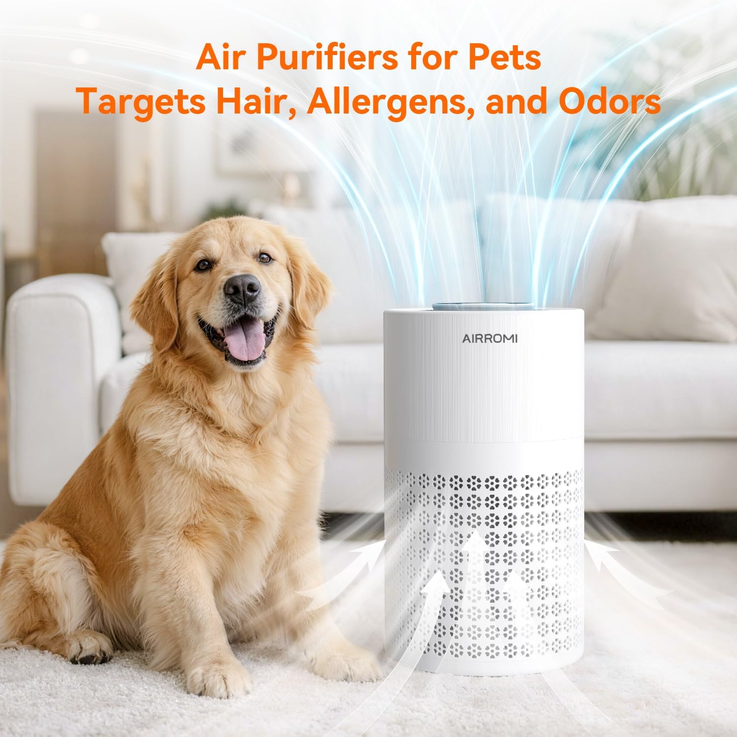 AIRROMI Air Purifier for Bedroom with HEPA 3-in-1 Filter, Pet Air Purifier for Home Cat Pee Smell, Covers Upto 990 Ft², Quiet 360° intake Air Cleaner for pet hair,allergies,Dust,Smoke A2001 White - 7