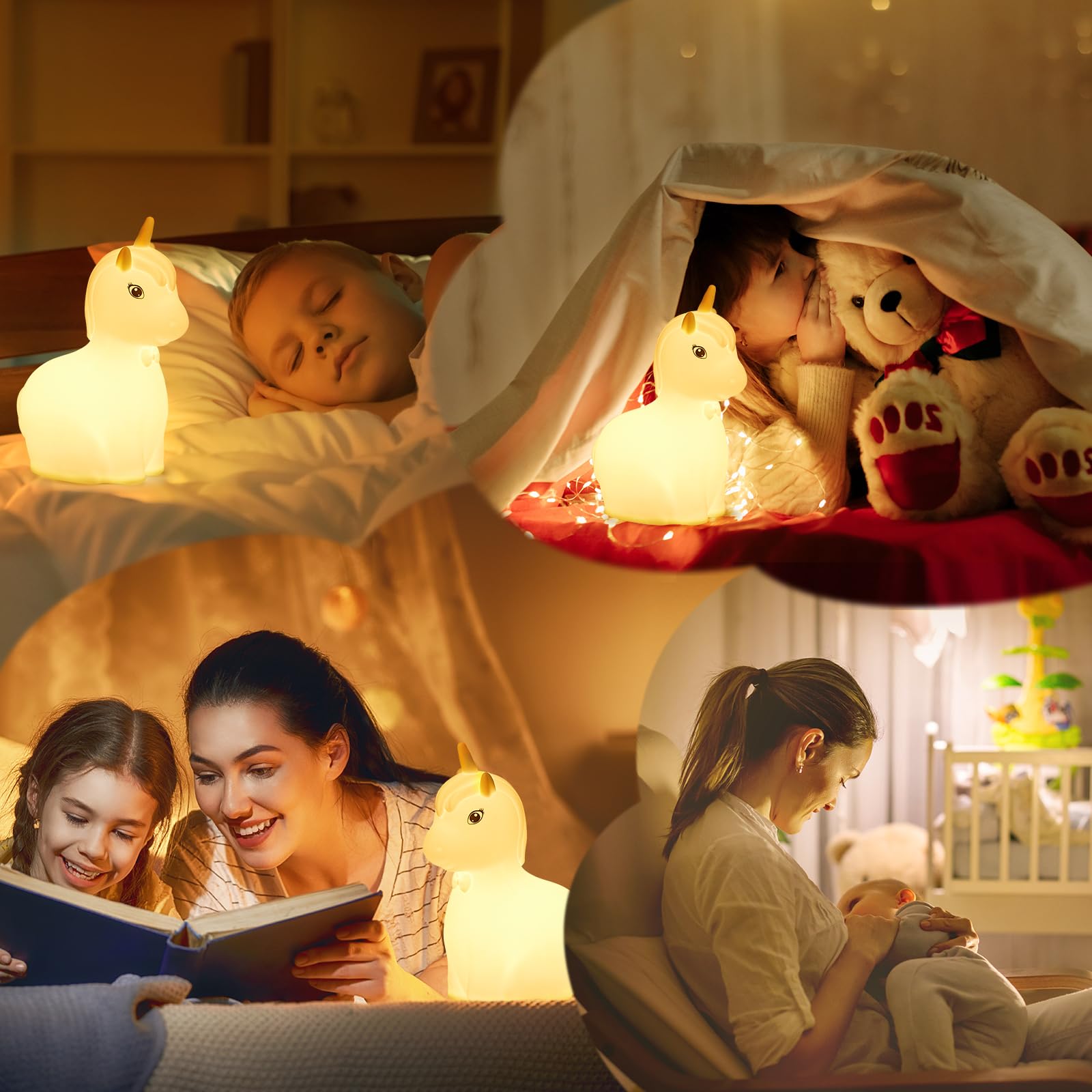 Luce Notturna Unicorno Per Bambini - 16 Colori, Telecomando, Ricaricabile, Morbida Silicone - Foto 9