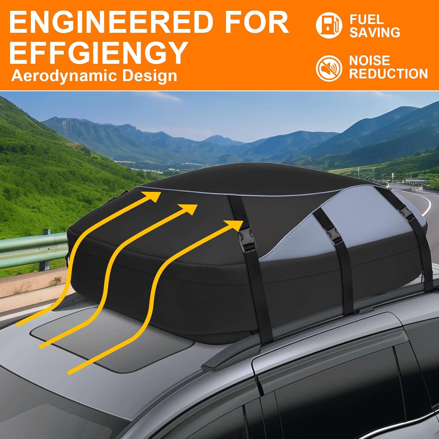 25 Cubic Ft 1000D Waterproof Vehicle Soft-Shell Carriers for Cars with/Without Luggage Rack, Car Roof Bag with Combination Lock, 6 Door Hooks, Reinforced Strap,Storage Bag