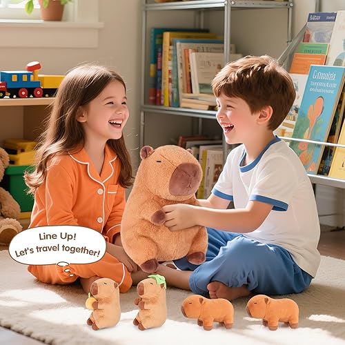 Miniatura 8 de Peluches Capybara 5 en 1 con bebés en el interior, juego de 5 piezas de peluche Capybara con mamá y 4 bebés, decoración de juguete suave, lindos