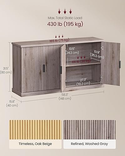 Miniatura 6 de VASAGLE MAXE Collection UBBK382G01S - Armario buffet, mueble de consola, aparador con estantes ajustables, puertas acanaladas, transicional,