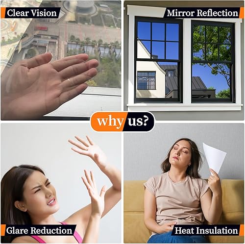 Miniatura 6 de Bloss Película de privacidad unidireccional para ventana, tinte de ventana para bloqueo de calor del hogar, películas reflectantes para ventanas,