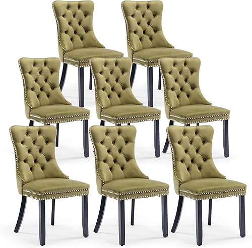 Miniatura 63 de Juego de 6 sillas de comedor de cuero, sillas laterales con respaldo alto, silla lateral tapizada moderna con anillo trasero de botón, patas de negro