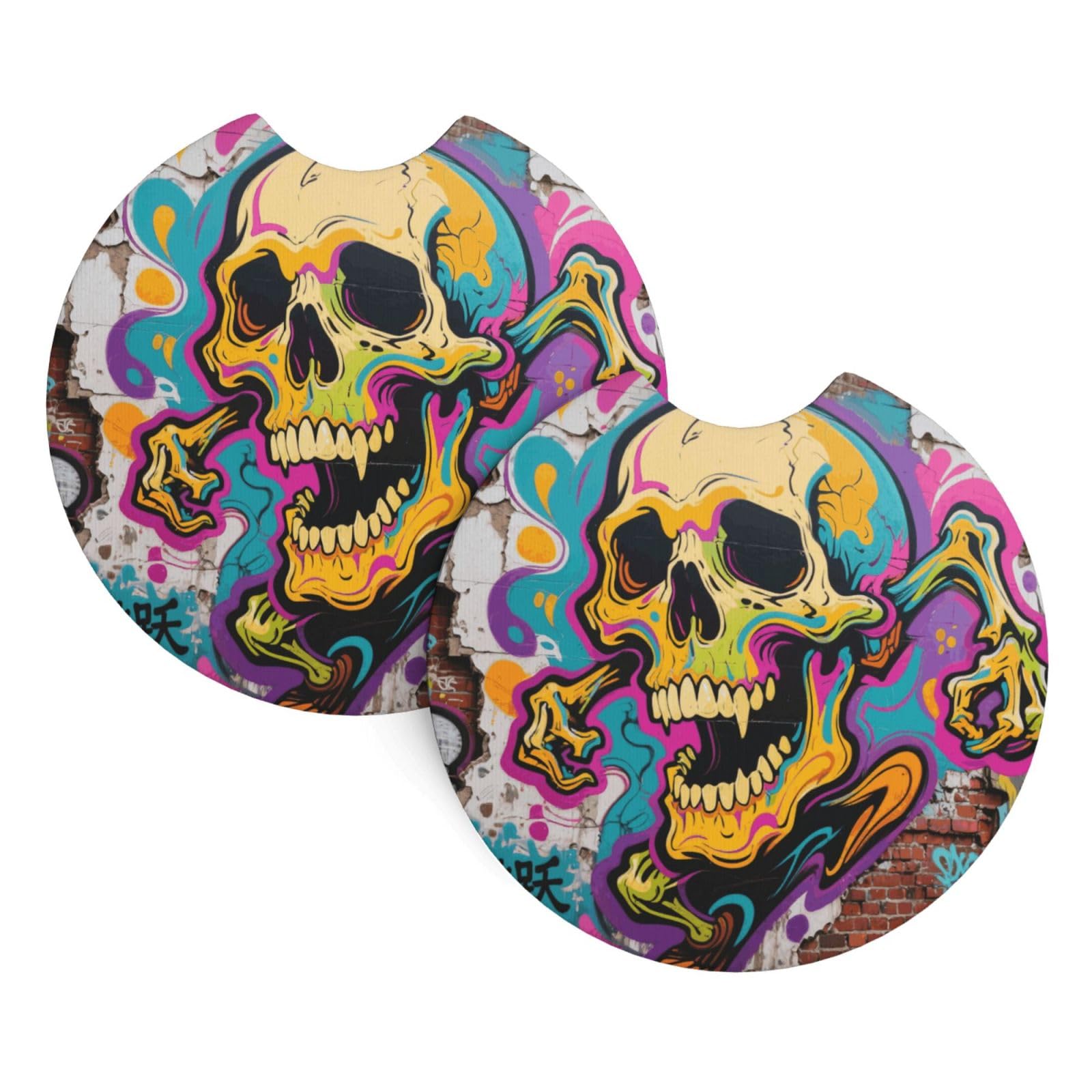 2 Pack Car Coaster for Cup Holders Skull Print Car Cup Coaster 2.7" Neoprene Non-Slip Automotive Cup Mat Universal Auto Car Interior Accessories for Women Men Cup Pad