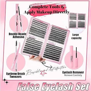 Fluffy Individual Eyelashes Kit 30+40+50+60D Clusters Lashes Kit 640PCS Eyelash Clusters Thick Tatti Lashes Russian Strip D Curl DIY Lash Kit with Lash Bond and Remover Tweezers Brush(C01 KIT)