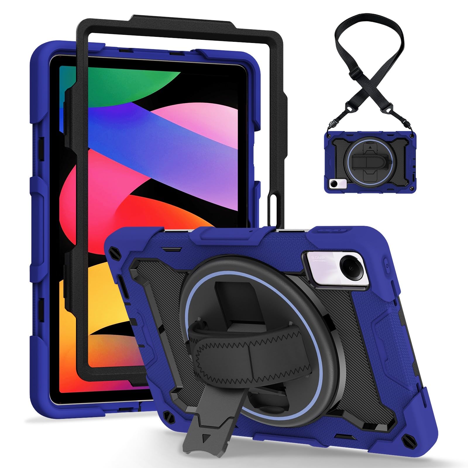 Generic etui kompatybilne z Xiaomi Poco Pad M1 (kolor: ciemnoniebieski) odporny na wstrząsy twardy tył twardy silikon pełna pokrywa stojak pokrowiec pasek