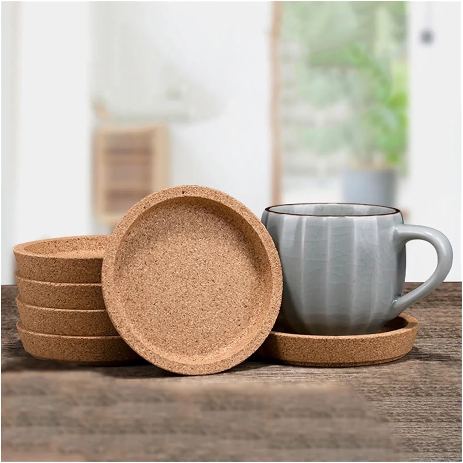 6 個コルクラウンド木製コースターラウンドコーヒーカップマットポットドリンクティーパッドキッチンコースターワインテーブルマット断熱
