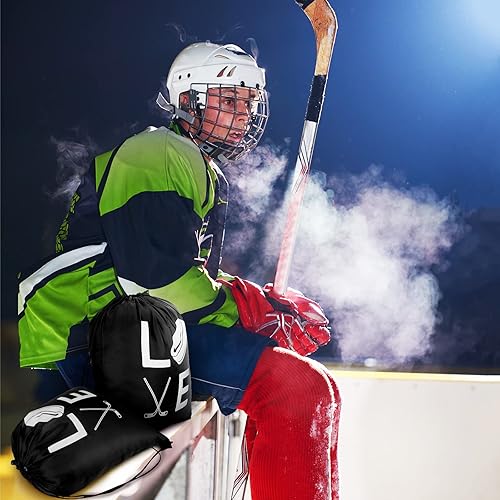 Miniatura 4 de Sinmoe 12 bolsas de regalo de hockey para fiestas de hockey, bolsas de regalo para fiestas de hockey deportivo, bolsa con cordón, regalos de fiesta