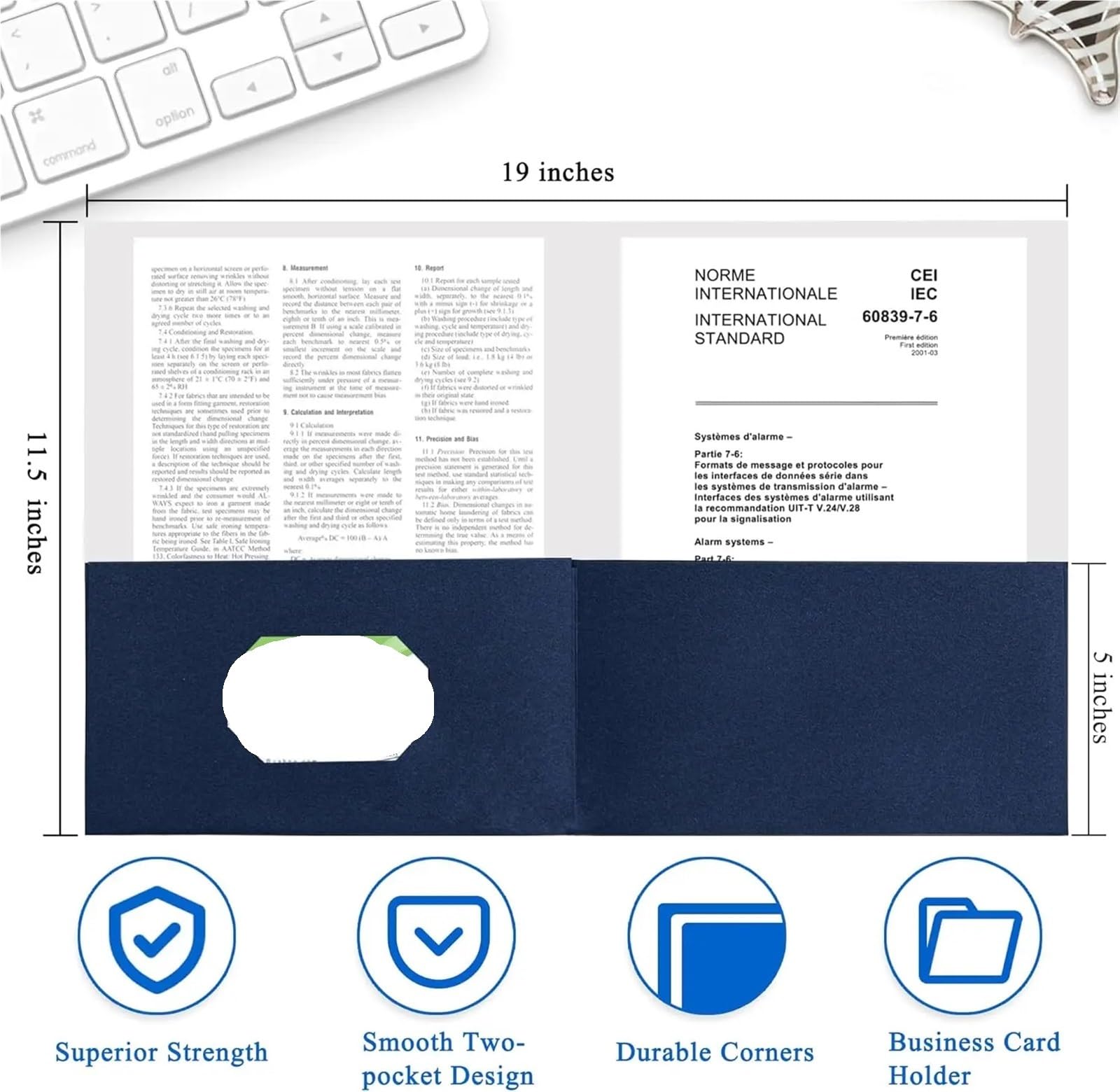 Dokumentenmappen aus strukturiertem Papier, zwei Taschen, mit Kartenschlitz, Briefgröße, für Schule, Büro, Business, Königsblau, 50 Stück