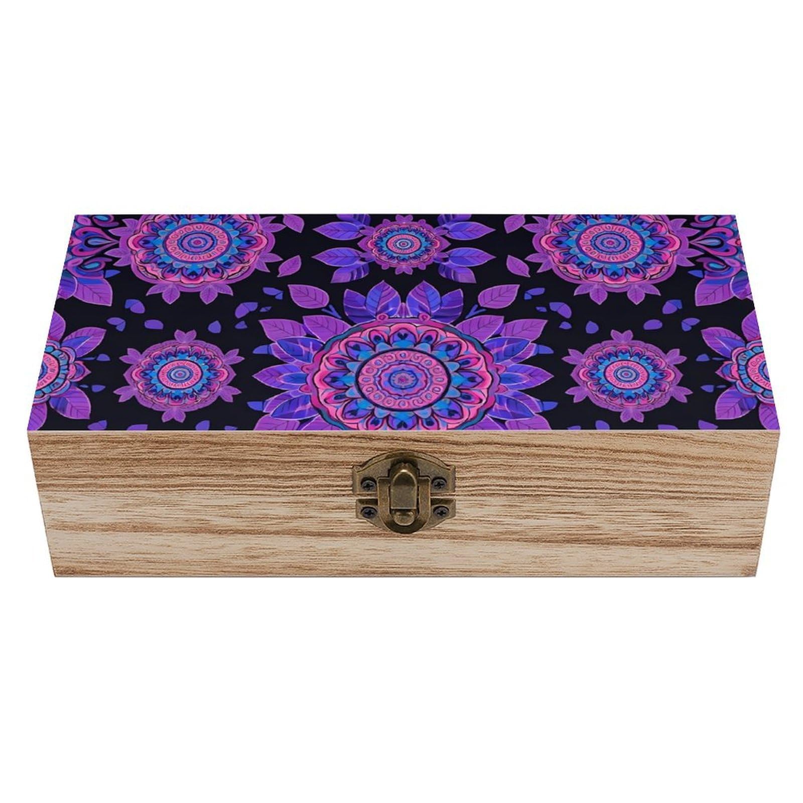 SMAZDFXX Boho Mandala Ethnic Bohemian Wooden Storage Box With Hinged Lid Decorative Front Clasp Keepsake Boxes