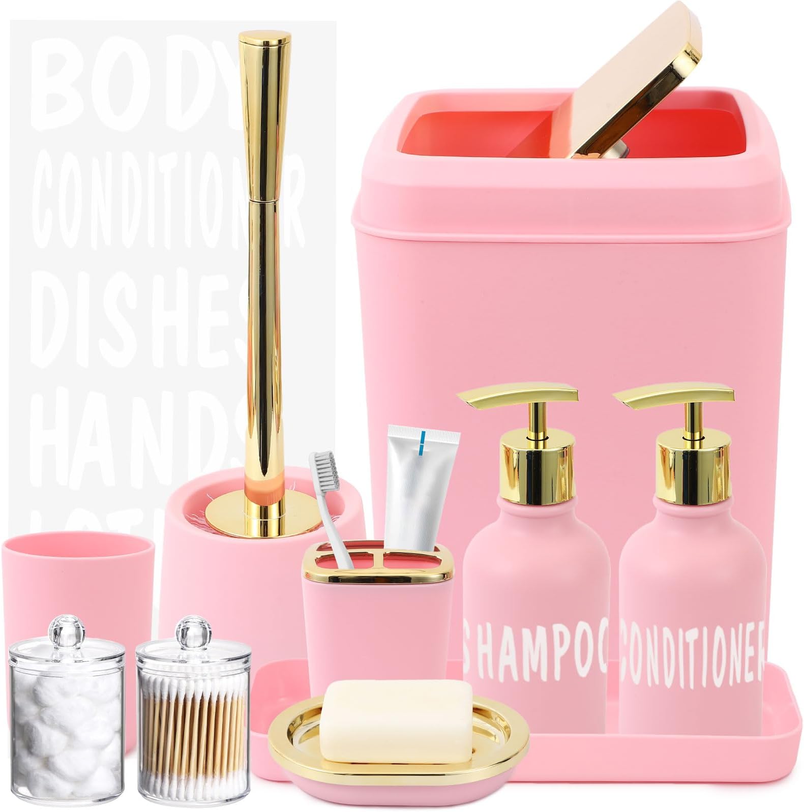 Amazon.com: XLHOMO Pink Bathroom Accessories Set - 10 Piece Bathroom ...
