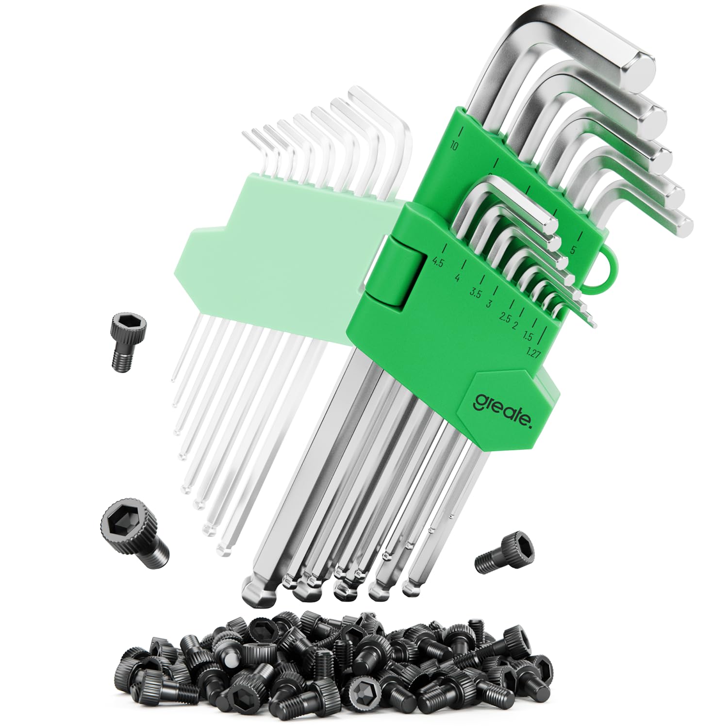 greate Allen Key Set including Ball end 13-piece, 1.27 to 10mm Hex Keys Made from CRV Steel with Sturdy Folding Holder