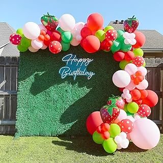 Strawberry Birthday Party Decorations 131pcs Strawberry Balloons Garland Arch Kit for Baby Shower and Girls Berry First Theme Birthday Party Decoration