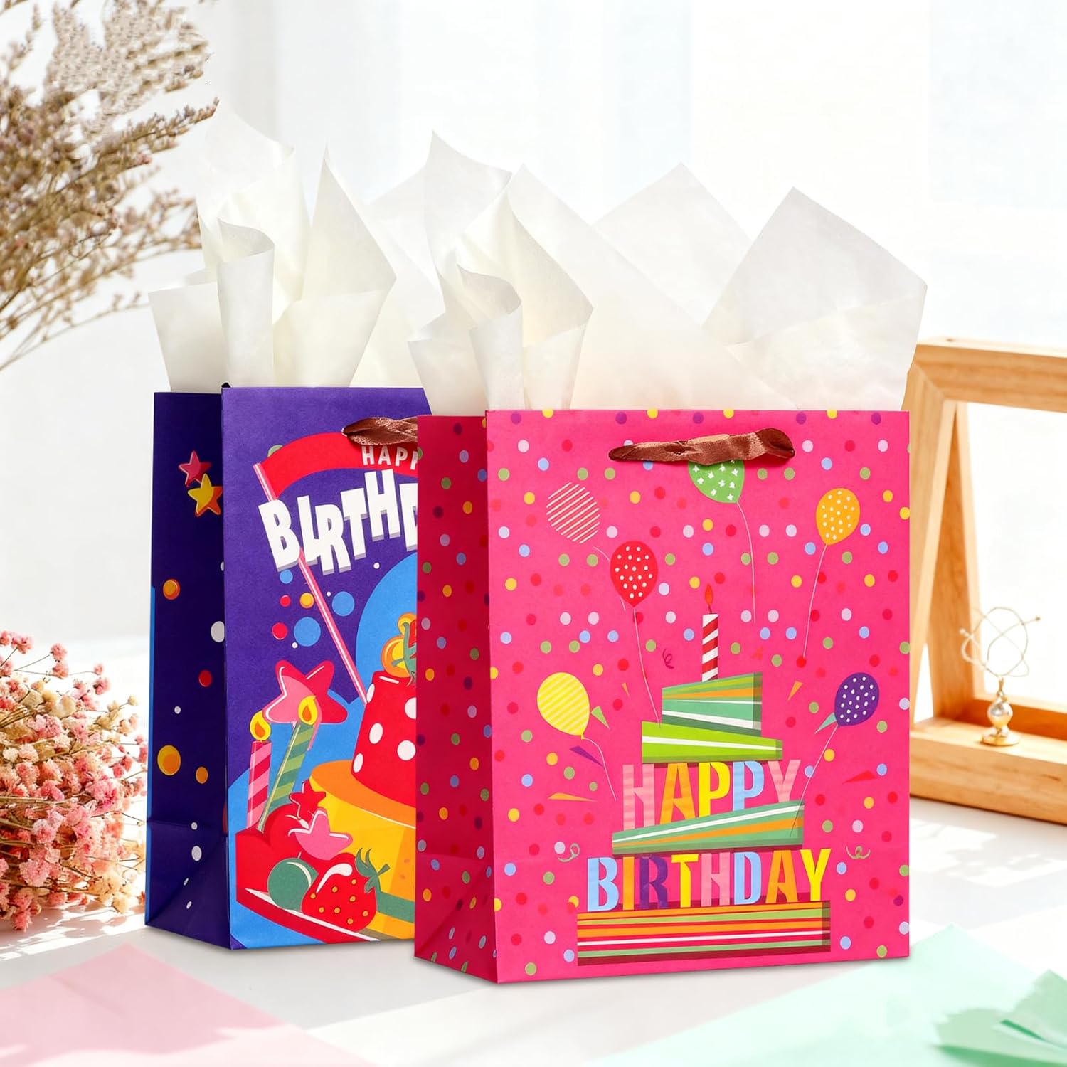 Ehpiern 4 Pcs Birthday Gift Bags, 9" Happy Birthday Gift Bag with Handle and Tissue Paper, Reusable Gift Bags 4 Designs for for Kids, Women, Men, Adults, Siblings, Parties - Image 5