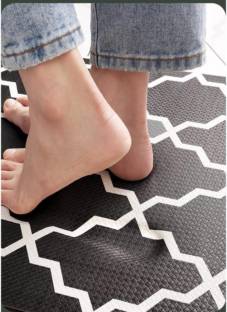 Kitchen Mat Geometric Pattern Leather Mats for Anti-Fatigue Proof and Oil-Proof Rugs