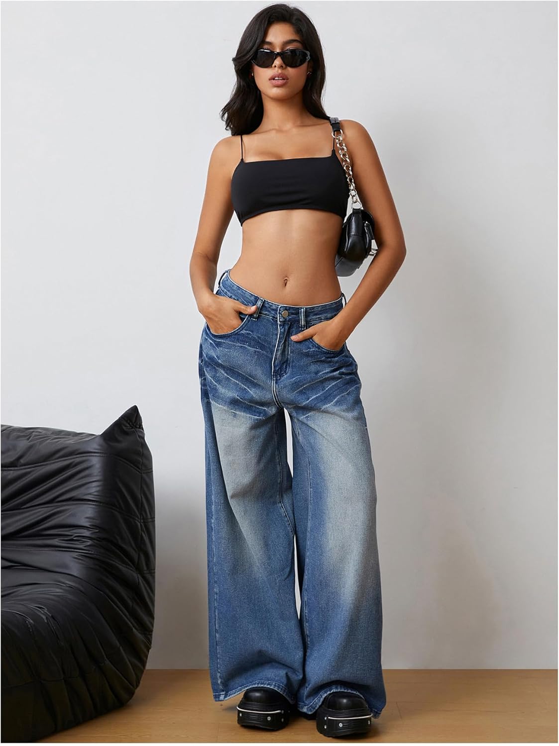 MakeMeChic Women's Square Neck Sports Bra Spaghetti Strap Wireless Square Back Workout Bra Crop Tops - Image 5