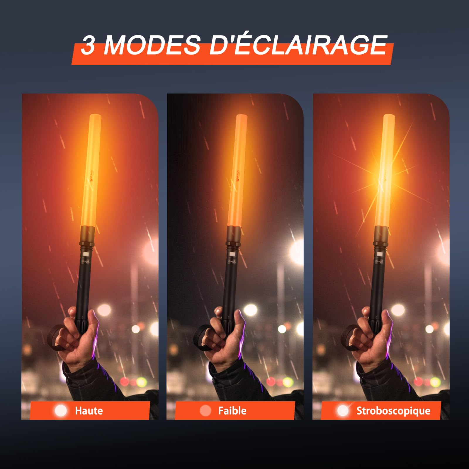 ULTRAFIRE Lampe torche LED de 48,3 cm avec contrôle de la circulation routière, 3 modes de guidage, baguette de signalisation, lampe torche de sécurité 850 lumens pour direction de voiture,
