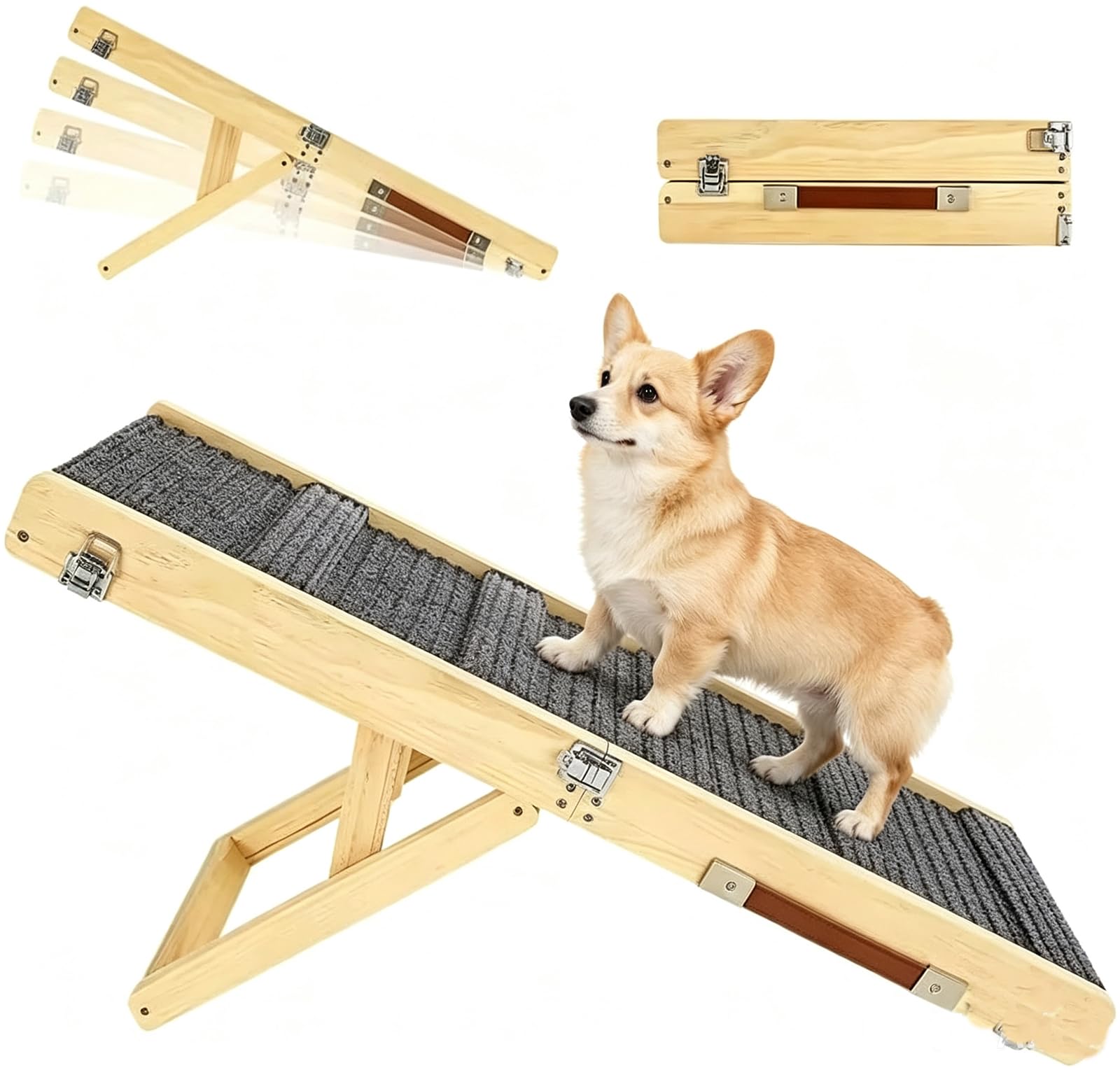 NEWFUN Rampe pour Chien, Escalier pour Petits Chiens et Chats, équipé de Tapis Antidérapants, Adapté aux Canapés Bas, Réglable en Hauteur et Pliable