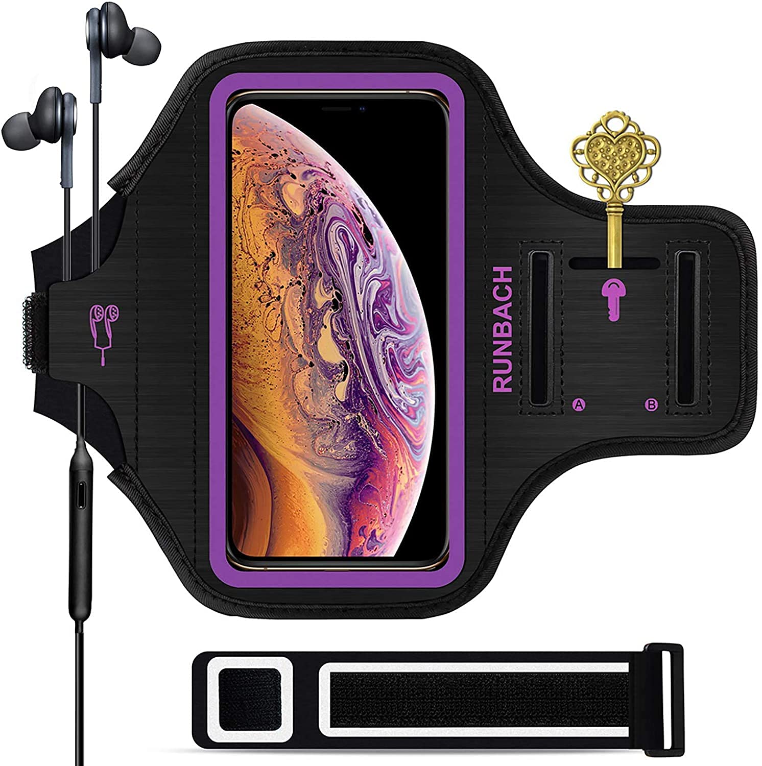 iPhone 11 Pro Max/12 Pro Max/iPhone Xs Max Armband,RUNBACH Sweatproof Running Exercise Bag with Fingerprint Touch and Card Slot Compatible with iPhone 12 Pro Max,11 Pro Max,XS Max 6.5 Inch(Purple)