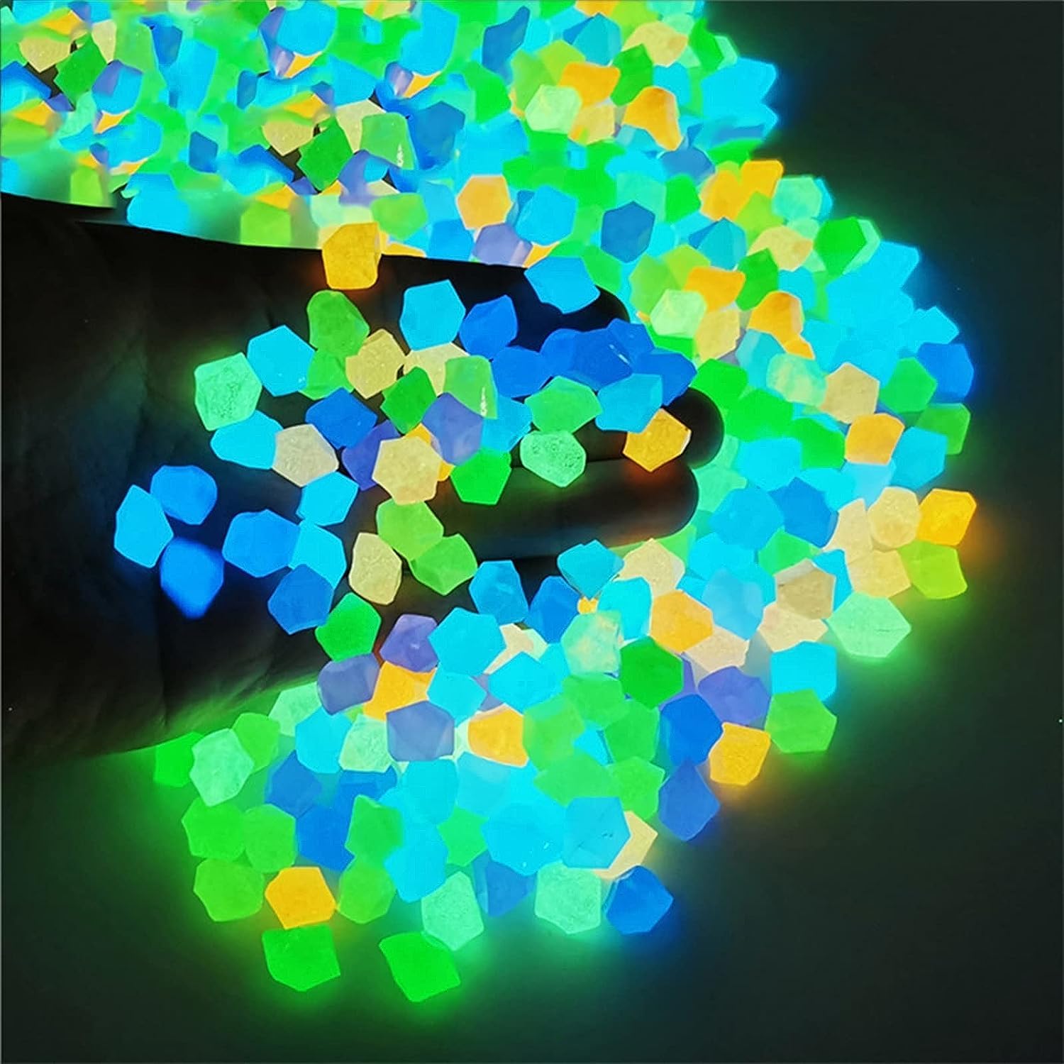 Guijarros brillantes for pecera, guijarros de jardín, 1200/1800 piezas de piedras solares azules brillantes, rocas brillantes, jardín, patio, césped (color: azul, tamaño: 1200 piezas) (color: Geel, ta
