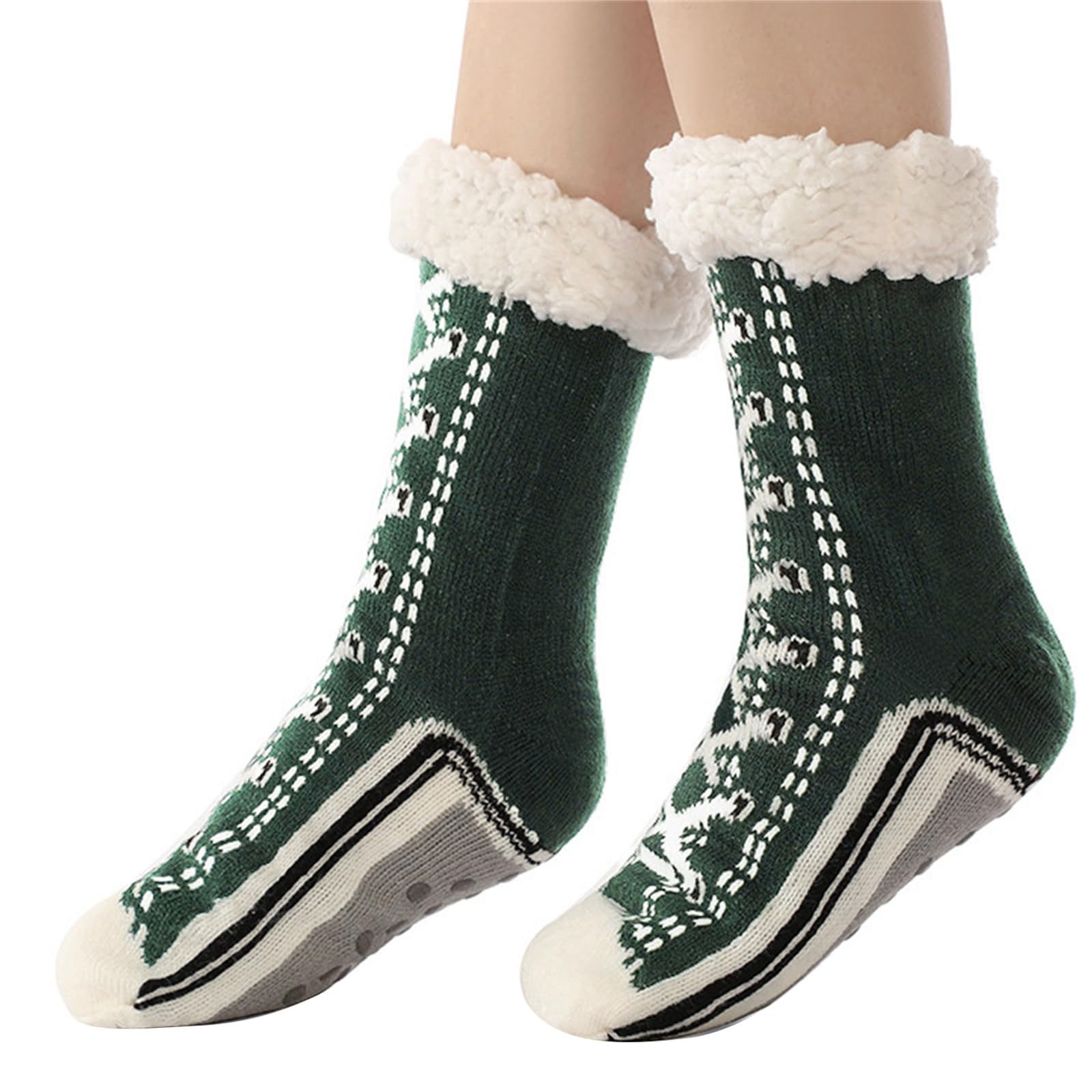 Maxtonser Fun Sneaker Print Fleece Lined Thermal Warm Fuzzy Slipper Socks with Nonslip Soles Designs for Cold Weather Indoor Use