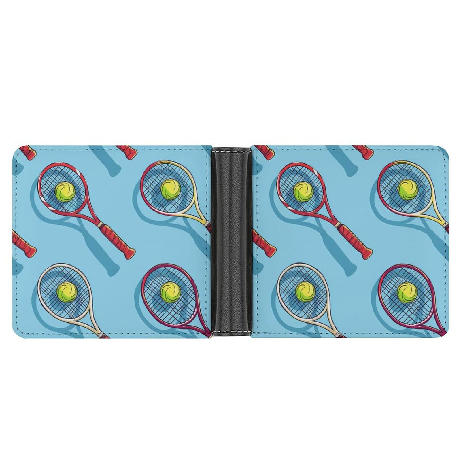 Tennis Ball Racket Sport Bifold Wallet PU Leather Card Cash Holder Cute Purse for Men Women