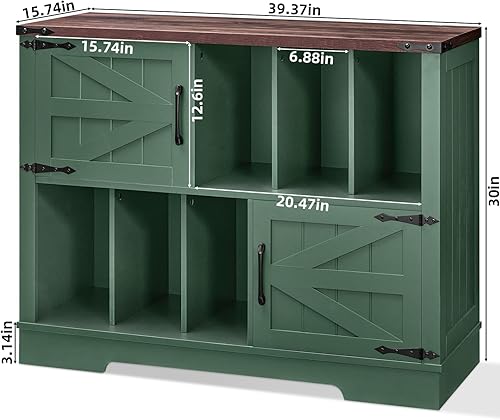Miniatura 2 de Large Record Player Stand with Vinyl Storage Up to 450 Albums, 39 Inch Farmhouse Wood Green Vinyl Records Storage Cabinet with Barn Doors