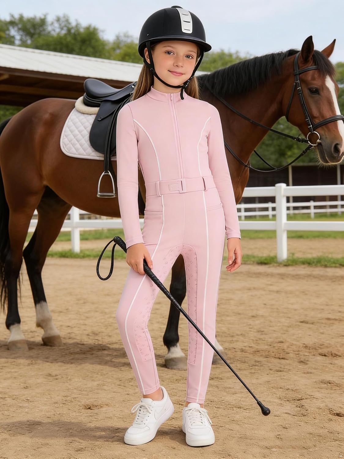 TiaoBug Boys Girls Thermal Schooling Rompers Horse Rider Complete Outfit Horseback Riding Jumpsuit Catsuit