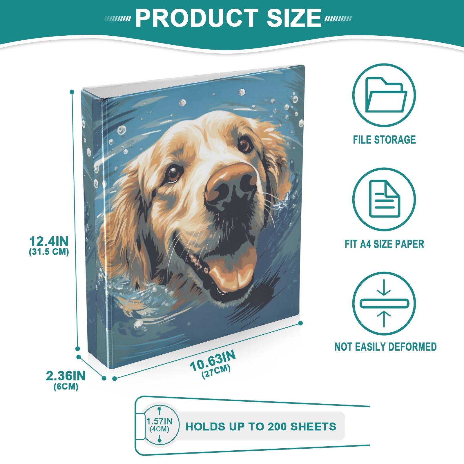Zwemhond 3 ringband, 1,5 inch ronde ringband voor 200 vellen met 3 doorzichtige PVC-binnenzakken voor school en kantoor Zwemhond 3 ringband, 1,5 inch ronde ringband voor 200 vellen met 3 doorzichtige PVC-binnenzakken voor school en kantoor