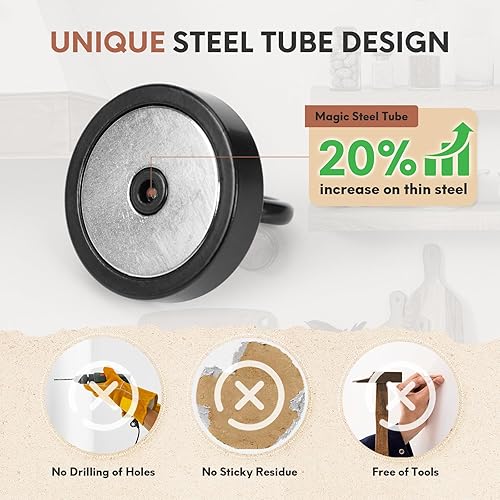 Miniatura 10 de Neosmuk Ganchos magnéticos, imanes de tierra resistentes de 40 libras con gancho para refrigerador, gancho de crucero extra fuerte para colgar,