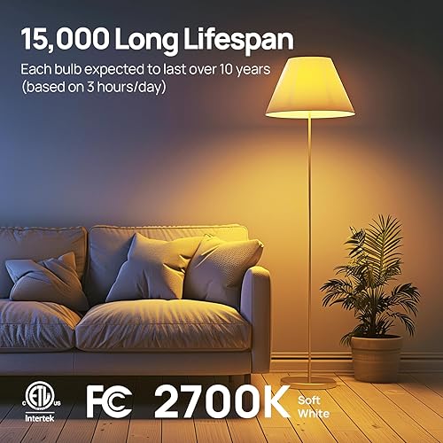 Miniatura 6 de Linkind - Bombillas LED A19 atenuables, equivalente a 100 W, luz blanca suave de 2,700 K, 15.5 W, 1,600 lúmenes, 120 V, base estándar E26,