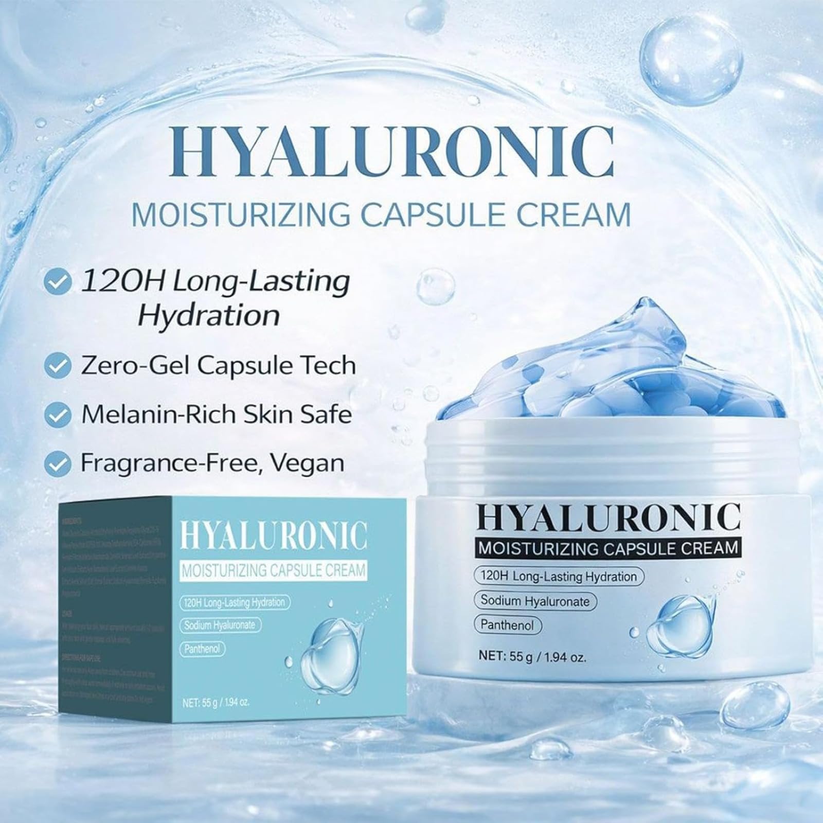 Hyaluronic Acid Capsule Cream,Feuchtigkeitsspendende Gesichtscreme,Beruhigender Haut Regenerationsbalsam,Feuchtigkeitsspendende After-Sun-Lotion,Schnell einziehender,pflegender Gesichtsbalsam (3pcs)