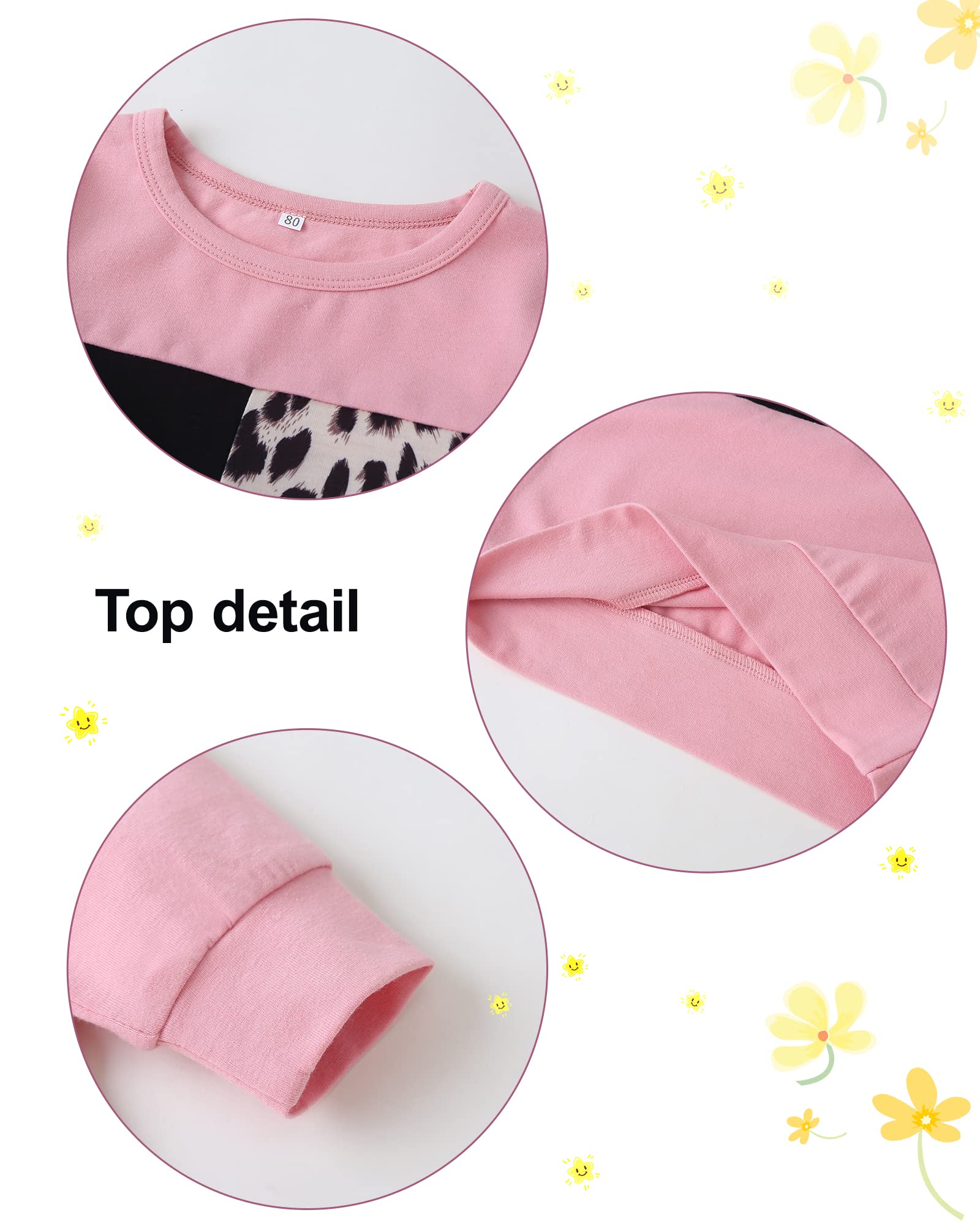 WESIDOM Conjunto de ropa para bebé, 2 piezas, ropa de otoño de manga larga, conjuntos de suéter para niña pequeña, Rosa y leopardo, 2-3T