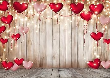 Valentines Backdrops 10x8ft Red Heart Balloons Vintage Wood Wall Backdrop Wedding Romantic Party Supplies Photo Booth Props