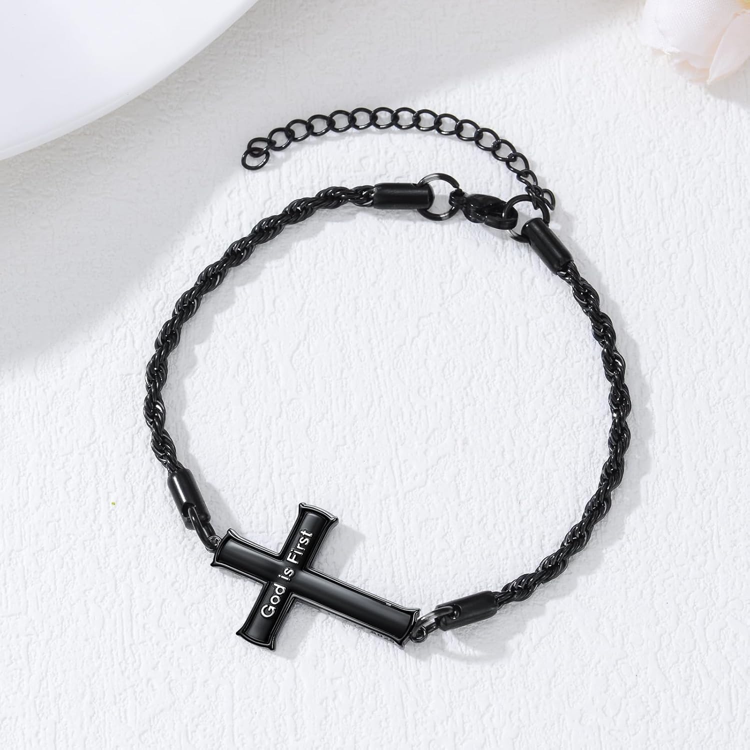 Cross Bracelet for Men 925 Sterling Silver Mens Christian Religious Bracelet Cross Jewelry Christian Gifts for Husband Father Friend - Image 2