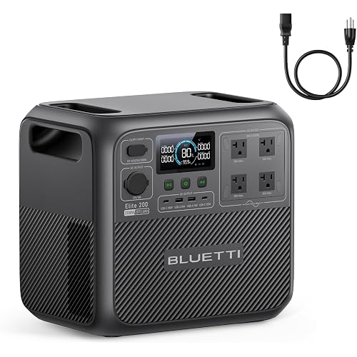 BLUETTI Elite 200 V2 Portable Power Station with AC Cable, 2073.6Wh LFP Battery Backup w/ 4 2600W AC Outlets, 17-Year Lifespan, Solar Generator for Camping, Off-grid