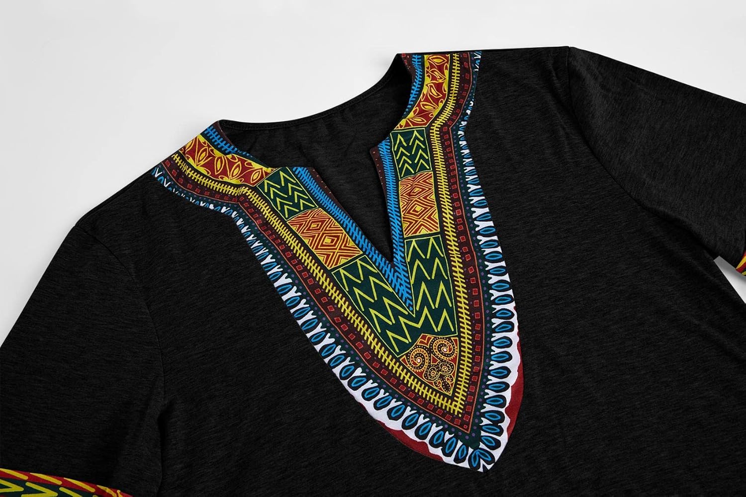 Makkrom Mens African Dashiki T Shirt Tribal Floral Print V Neck Slim Fit Shirts Tops - Image 4