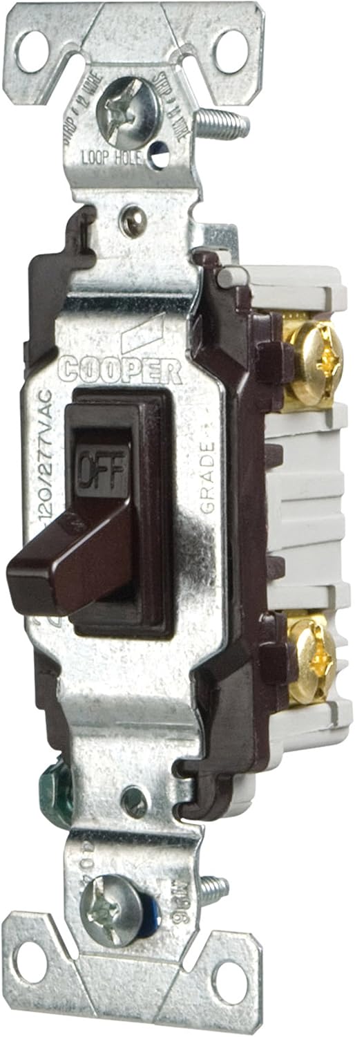 Eaton CSB115STB-SP-L 15-Amp, 120/277-Volt/AC Commercial Specification Grade Single Pole AC Toggle Switch, Brown
