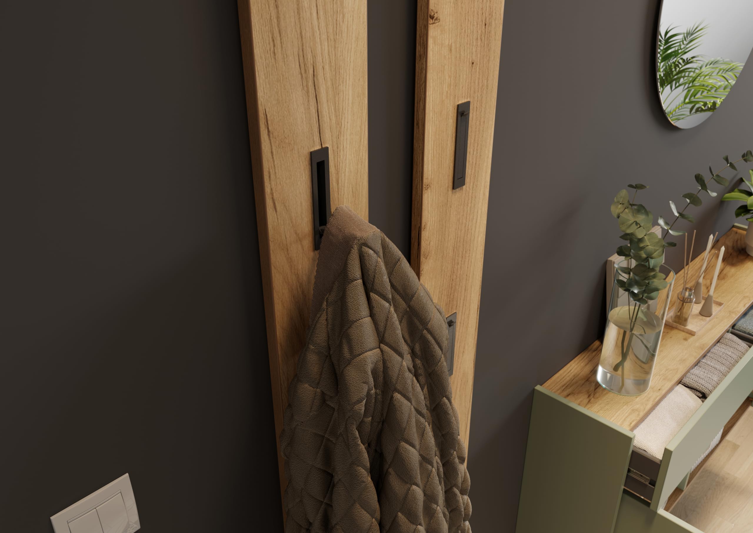 Germania Armoire à Chaussures 1398-629 GW-Ameca, en Coloris Vert Taupe/chêne, Profondeur Faible, Optimale dans Les Couloirs Étroits, 110 x 57 x 22 cm (l x h x p)