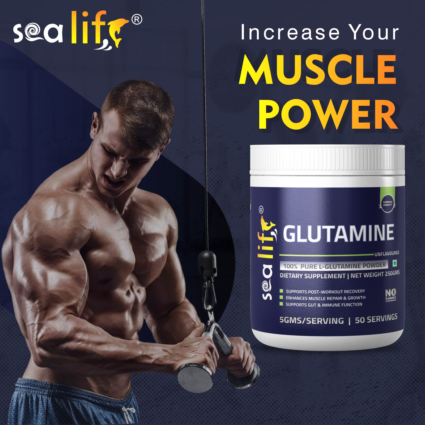Sea Life 100% Pure L-Glutamine | Glutamine Powder, Amino Acid | Post Workout Supplement for Muscle Growth & Recovery - 250g, Unflavoured (50 Servings) For Men & Women. Pack of-1 — Amazon image 5