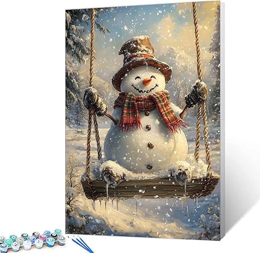 Winter Snowman Swing Paint by Numbers Kit for Senior Adults