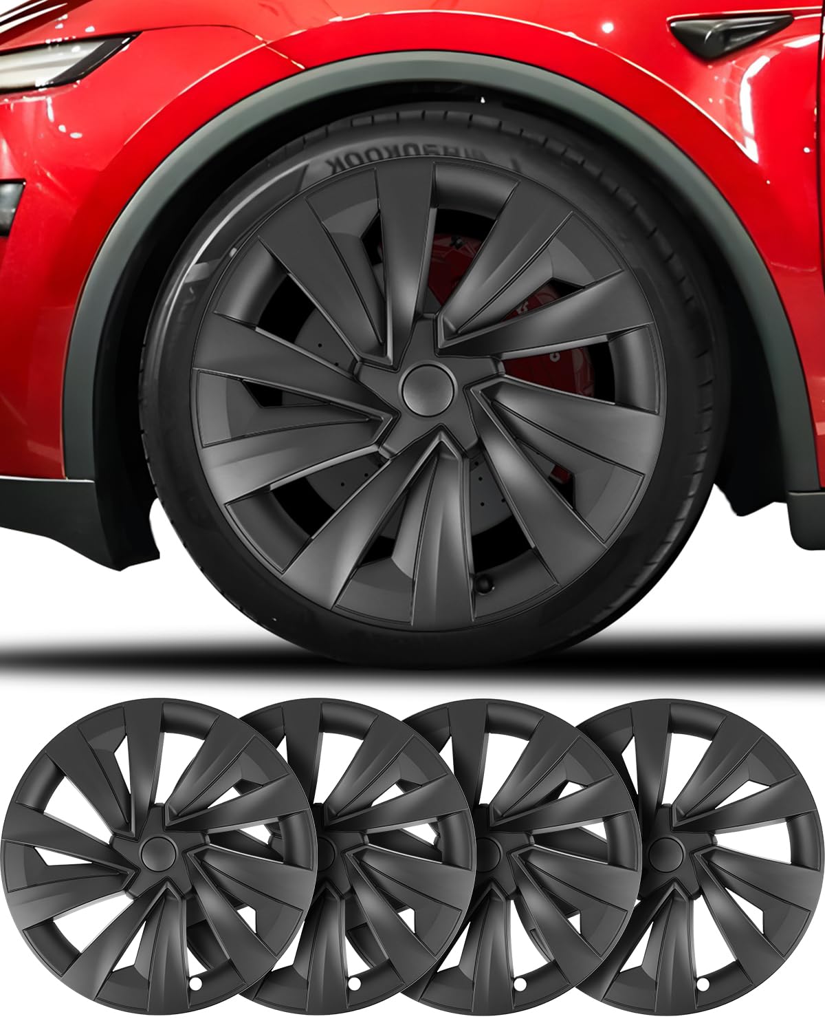 Model y Wheel Covers 19 inch, 19" Wheel Center Hub Cap Kit Compatible with Tesla Model Y Juniper Matte Black (19 inch Model y Juniper)