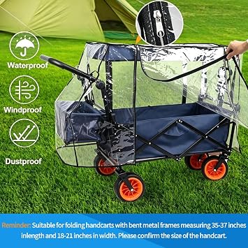 Clear Folding Wagon Rain Cover, Collapsible Garden Camping Trolley Cart Cover with Zippered Side, Waterproof Wagon Rain Cover for Camping, Garden, Picnic & Outdoor Use, 115 x 51 x 75 cm