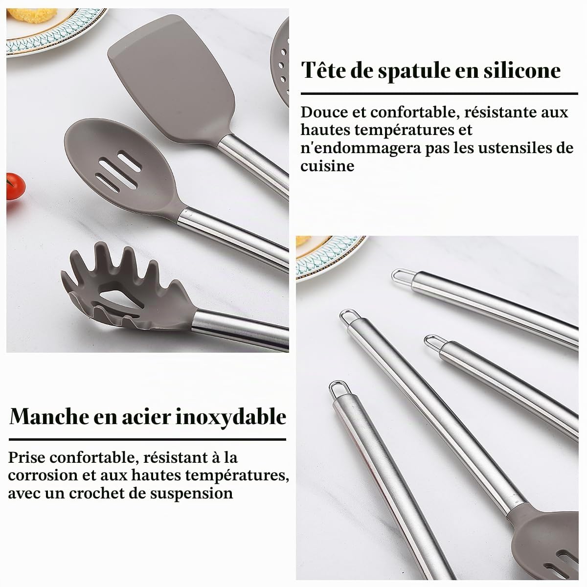 Kitchen Utensils, Kyraton 38 Piece Non-Stick Silicone Spatula Spoon with Stainless Steel Utensil Holder, Dishwasher Safe
