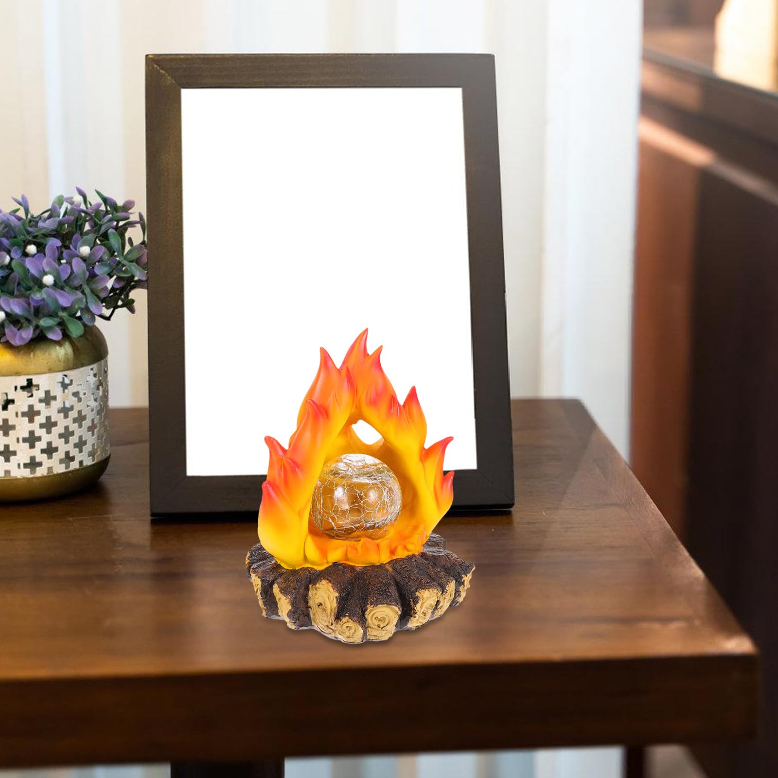 Solarbetriebenes Kunstharz Feuerstellenlicht mit 3d-led Flammeneffekt | Wetterfest, für Halloween und Weihnachten, Wohnzimmmer Deko, Lagerfeuer Ornament