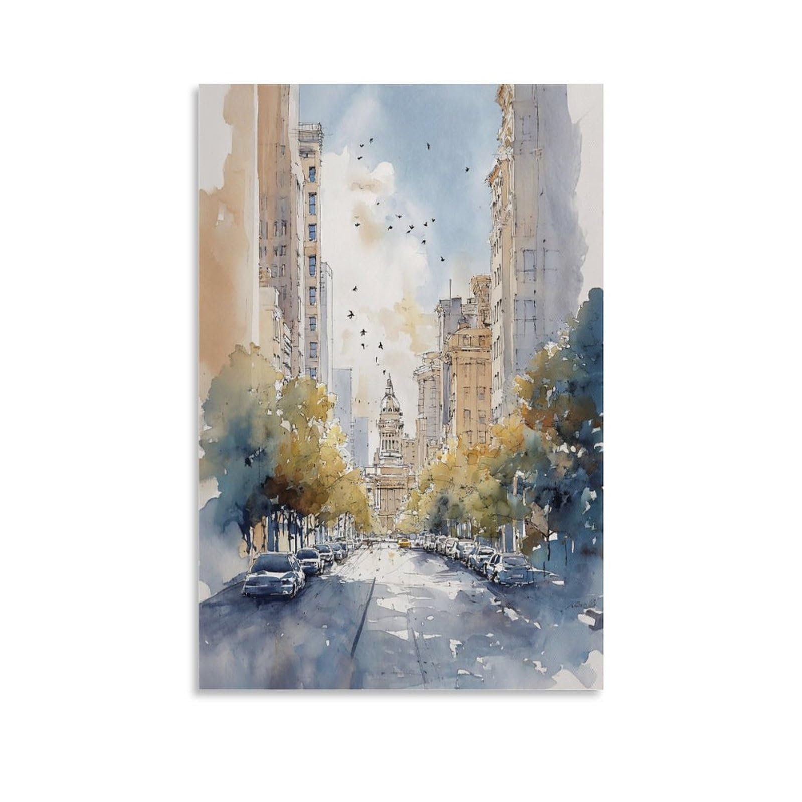 LCYNNH Cityscape Traditional Style 20x30inch(50x75cm) Vintage Travel Poster Watercolor Canvas Art