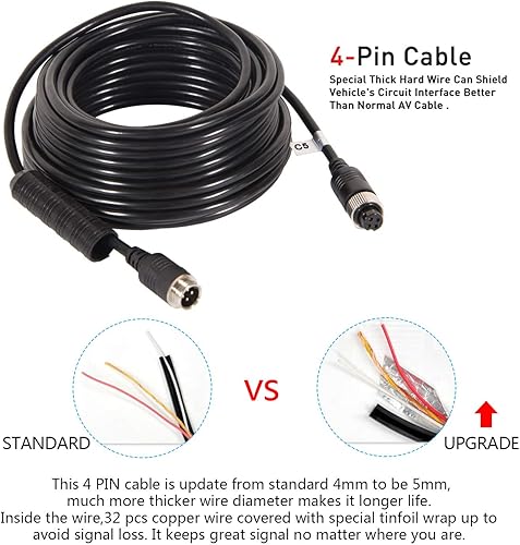 Miniatura 4 de DALLUX Cable de cámara de respaldo de 4 pines, cable de extensión de aviación de energía de video para vehículo, automóvil, cámper, autobús
