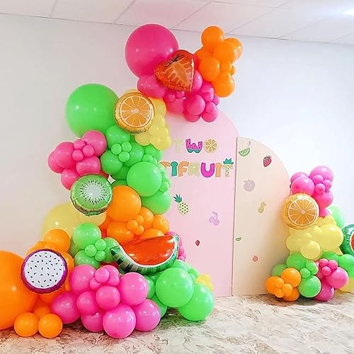 Miniatura 3 de Twotti - Kit de arco de globos frutales de 149 piezas, globos de cítricos color rosa pastel, amarillo, verde, con globos de aluminio de Mylar