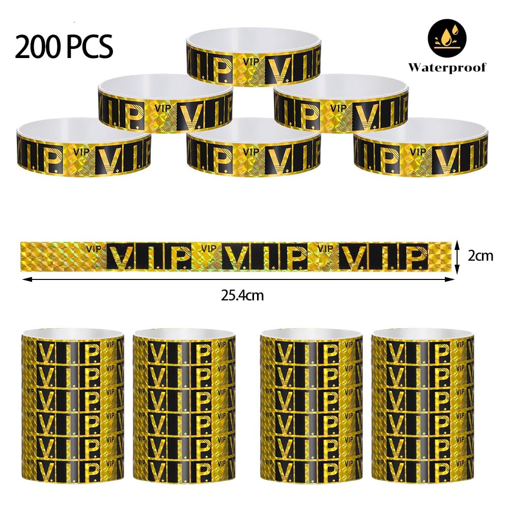 200 Piezas Pulseras para Eventos Pulseras de Papel VIP Impermeables Pulseras de papel Doradas Desechables para Fiestas Discotecas Clubes Conciertos